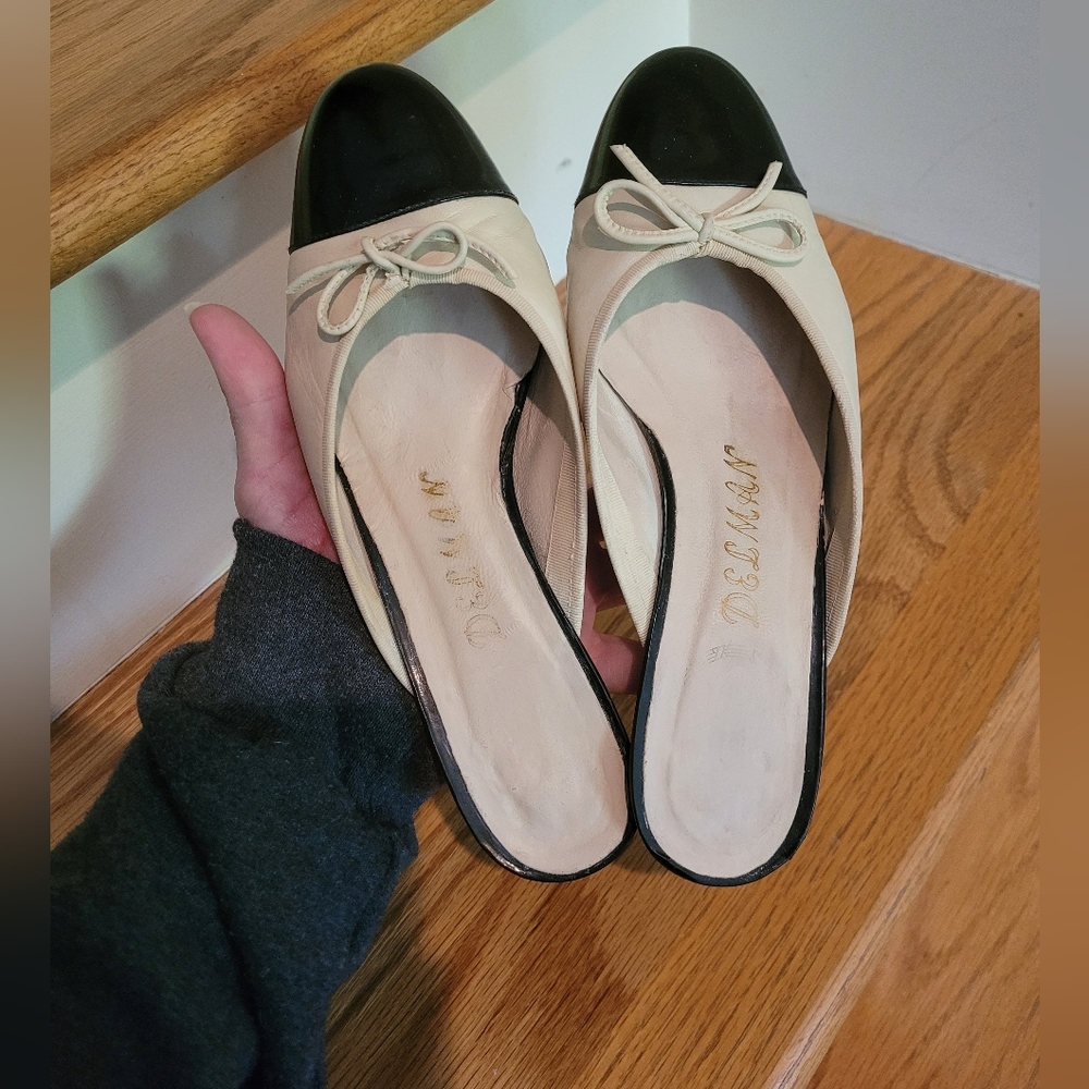 Delman Black and Cream Flats